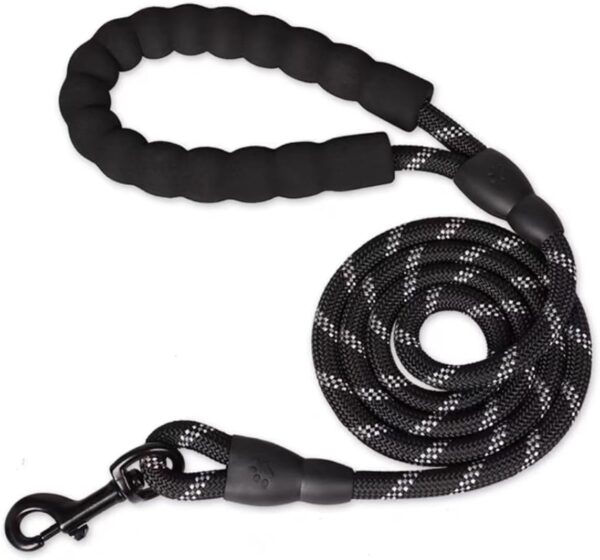 Tail 5 Feet Dog Leash with Comfortable Padded Handle and Highly Reflective Threads for Small Medium and Large Dogs (5FT-1/2'', Black)
