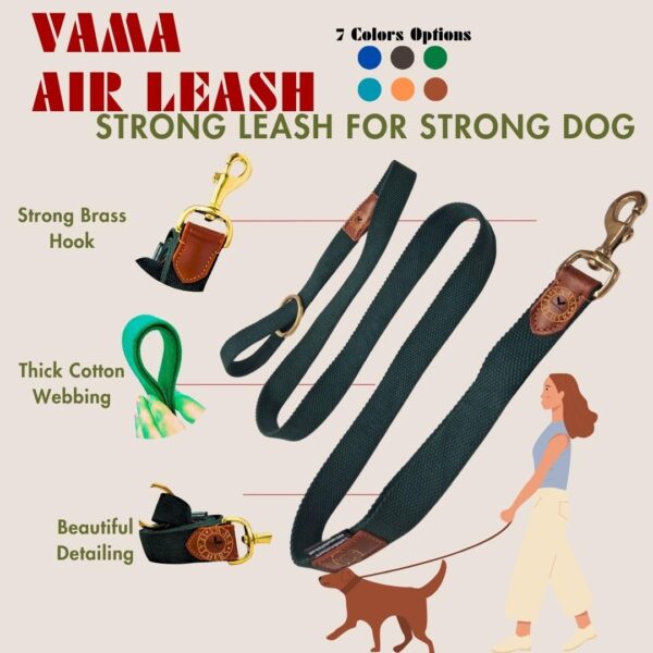 61DTuKvzO4L._SL1080_.jpg Vama AIR Leash Sustainable & EcoFriendly 100% Natural Cotton Solid Brass Hook Super Durable Anti Slip Leash for Small Dogs 5 Feet Long X 0.75 Inch Wide Hand Made British Racing Green