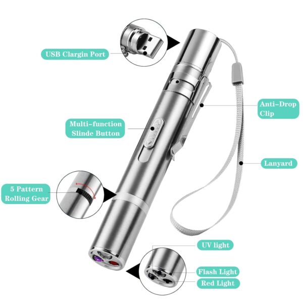 61EI6BJqzlL._SL1500_.jpg Cat Chasing Toy, USB Laser Pointer for Chasing Interactive Cat Toy 3 in 1 Laser Pen Checking Cat Skin/White Light Illumination