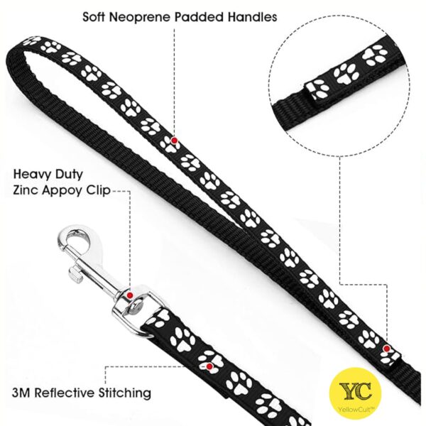 YellowCult Dog/Cat Collar Leash Set with Adjustable Soft Nylon Paw Print Pet Collar for Cats, Puppies, Small Dogs, Fat Rabbits Walking Training, Bell & Quick Release Buckle Safety Lock -[Pink]