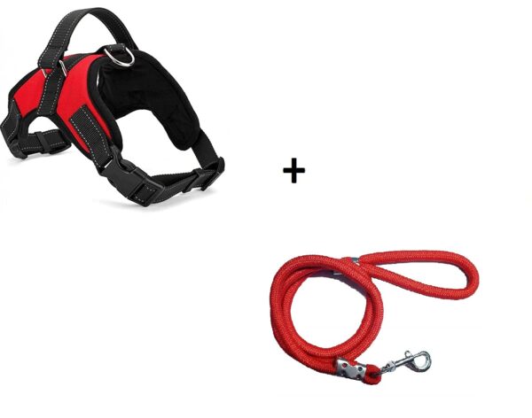 PSK PET MART Dog Harness Adjustable Vest Chest Belts (54-70Cm Neck,63-84Cm Girth) Dog Standard Harness (Large, Red) and Dog Leash 15mm(Color May Vary)