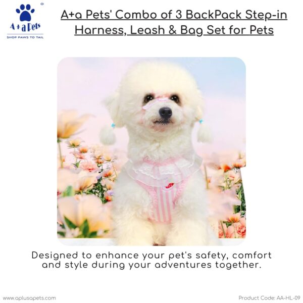 A+a Pets' Combo of 3-in-1 Backpack, Harness & Leash Set for Dogs, Puppies & Cats - Soft Breathable Cotton Cute Checks Design (S, Stripes Blue)