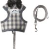 Pets Empire Grey Plaid No Pull Small Dog Cat Puppy Harness and Lead Sets Adjustable Soft Mesh Plaid Tuxedo Vest Clothes with Bowtie and Safety Escape Proof... (Small (Fit Weight 1-3 kg))