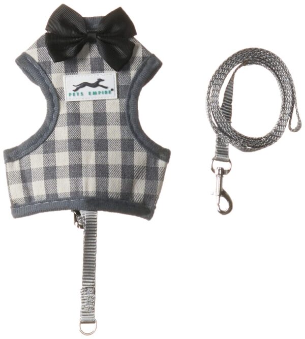 Pets Empire Grey Plaid No Pull Small Dog Cat Puppy Harness and Lead Sets Adjustable Soft Mesh Plaid Tuxedo Vest Clothes with Bowtie and Safety Escape Proof... (Small (Fit Weight 1-3 kg))