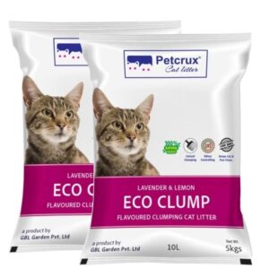 PetCrux Eco Clump Cat Litter | Natural Bentonite Clay | Pet Friendly Lavender Essential Oils | Superior Odour Control | 99.9% Dust Free Scoopable (for Multiple Cats), 10kg Total - 2 Packs of 5kg