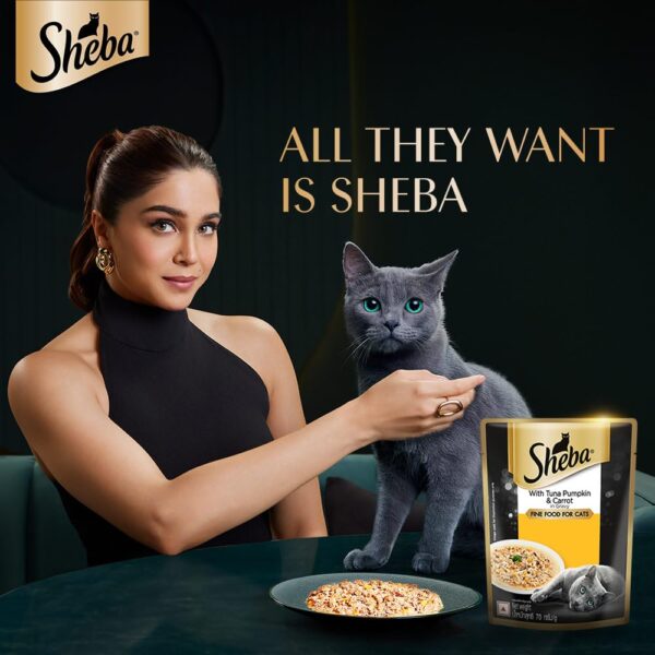61FTrt-tyIL._SL1000_.jpg Sheba Fine Premium Adult (1+ Years) Wet Cat Food, Tuna Pumpkin & Carrot in Gravy, 70 g Pouch (Pack of 28), High-Moisture Gravy cat Food for Healthy Hydration