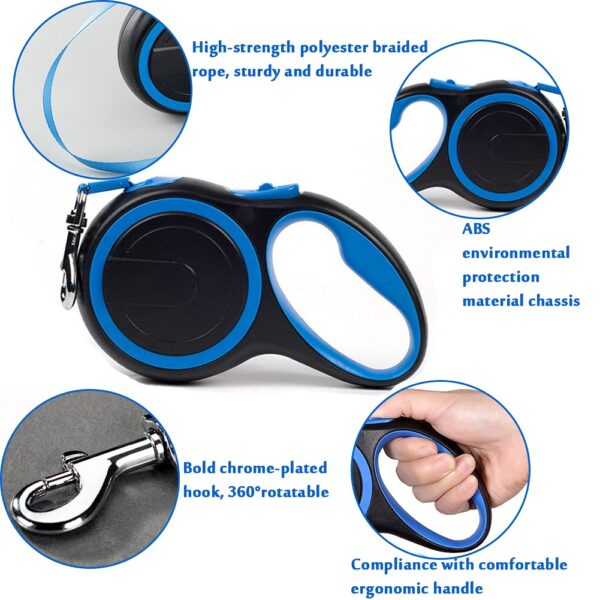 61FYFLr34GL._SL1001_.jpg PetVogue Retractable Dog Lead Extending Leash - Extension Lead with Anti-Slip Brake, Release Button, Anti-Twist Lobster Clip, Soft Grip Handle - for Small, Medium, Large Pets - Blue, 5 Metre
