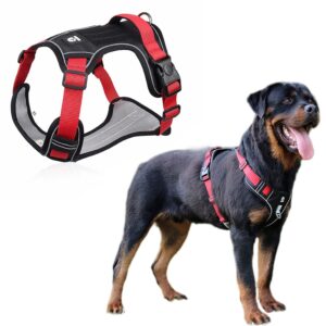Qpets® No Pull Dog Harness with Safety Reflective Strip Quick Qpets® No Pull Dog Harness with Safety Reflective Strip Quick Release Buckle Adjustable Size Easy Control Handle for Medium Large Dog (Red, XL, Recommended Weight: 22.5kg-45kg)