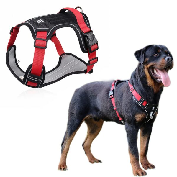 Qpets® No Pull Dog Harness with Safety Reflective Strip Quick Qpets® No Pull Dog Harness with Safety Reflective Strip Quick Release Buckle Adjustable Size Easy Control Handle for Medium Large Dog (Red, XL, Recommended Weight: 22.5kg-45kg)