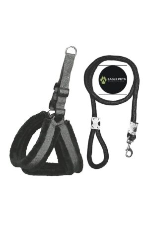 Harness for Medium Dogs Feather Soft Fur Padded Nylon Dog Harness for Medium Dogs Feather Soft Fur Padded Nylon Dog Harness, Dog Vest Harness Body Belt & Rope (Black, Medium) (Black, Large)