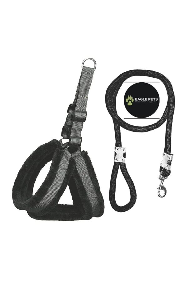 Harness for Medium Dogs Feather Soft Fur Padded Nylon Dog Harness, Dog Vest Harness Body Belt & Rope (Black, Medium) (Black, Large)