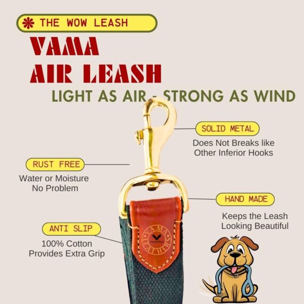 61GUaoUdXhL._SL1080_.jpg Vama AIR Leash Sustainable & EcoFriendly 100% Natural Cotton Solid Brass Hook Super Durable Anti Slip Leash for Small Dogs 5 Feet Long X 0.75 Inch Wide Hand Made British Racing Green