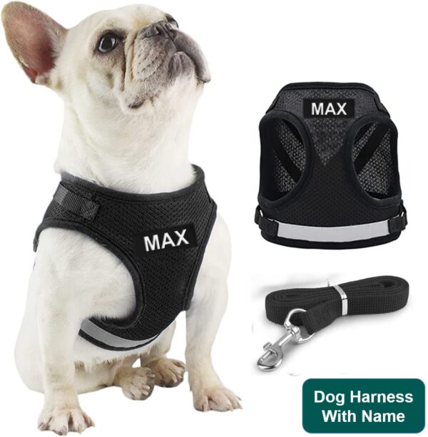 Dog Harness with Name id Customized for Small Dogs Puppy Harness Reflective Vest Harness Adjustable with Personalized Dog Name (Black)