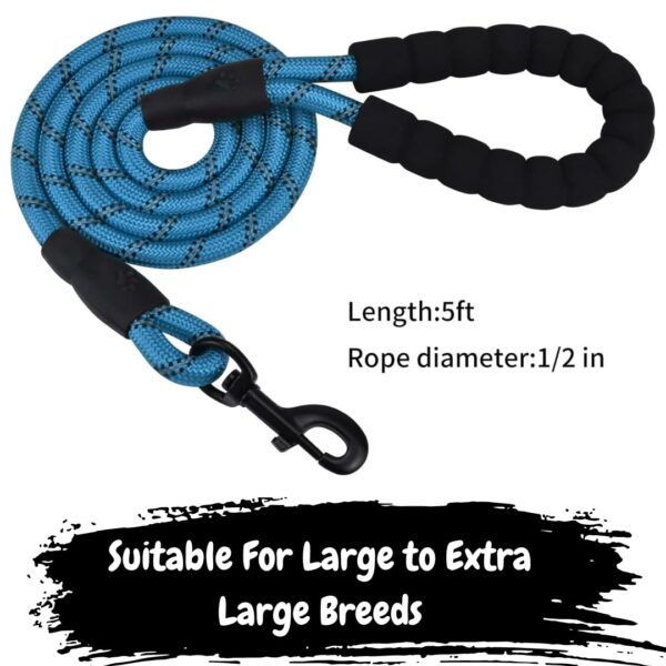 61H5nYRVjHL._SL1080_.jpg 4 Ft Heavy‑Duty Reflective Dog Leash – Soft Padded Handle + 360° Swivel Clip – Strong Nylon Rope, Tangle‑Free, Safe Night Walks – Ideal for, Medium & Large Dogs (Aqua Woof, 4 Feet)