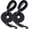 Pawpro Heavy-Duty Dog Leash for Large Breeds | 4ft Nylon Rope Leash with Reflective Threads, Padded Handle & 360° Metal Buckle | Strong & Comfortable for Daily Walks (Black)