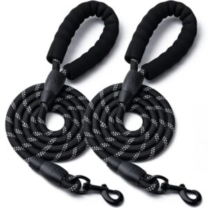 Pawpro Heavy-Duty Dog Leash for Large Breeds | 4ft Nylon Pawpro Heavy-Duty Dog Leash for Large Breeds | 4ft Nylon Rope Leash with Reflective Threads, Padded Handle & 360° Metal Buckle | Strong & Comfortable for Daily Walks (Black)