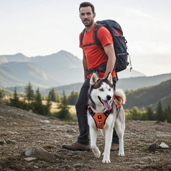 HANK Dog Harness | 3M Reflective | Strong Metal Hook | Dog Chest Belt for Large Dogs | No Pull Harness for Walking, Training (Neon Orange - L (23-35Kg)