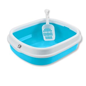 Foodie Puppies Cat Litter Box Rim Tray (Large (SkyBlue) - 46 x 38 x 13 cm) with Free Scooper | Semi Closed Design and Durable Quality | Suitable for All Adult Cats & Kittens