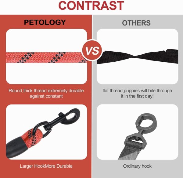 Petology Dog Leash 5FT Long, ½ Inch Thick Reflective Heavy Duty Rope with Anti-Slip Padded Handle for Small & Medium Dogs (Red, 5 Feet - Small & Medium Dogs)