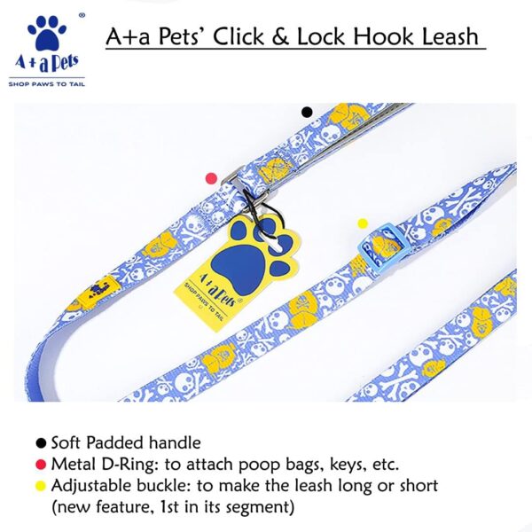 61IqsA4uneL._SL1080_.jpg A+a Pets' Nylon Waterproof Leash | Length Adjustable with Neoprene Padded Handle for Dogs & Cats (Pirate Design, Sky Blue, Small)