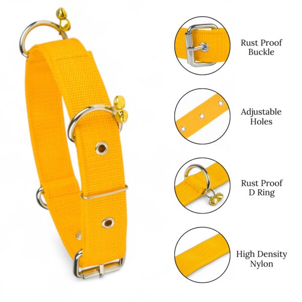 Dog Collar Belt and Leash Set for Large Dogs, Dog Stylish Nylon Leash Belts with Bell - Labrador, Golden Retriever, Pitbull, German Shepherd, Husky, Doberman (Large, Yellow)