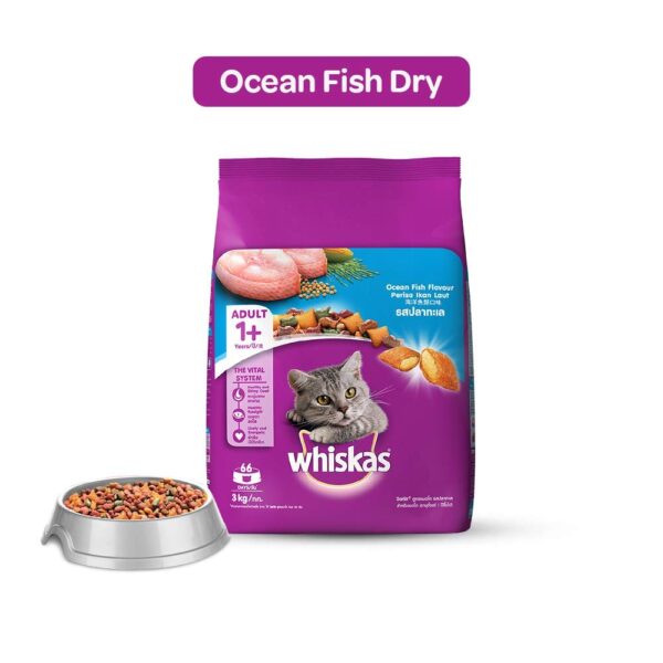 Whiskas Adult Cat Food Combo - Ocean Fish Dry, 3kg + Tuna in Jelly, 85g (6 Pouches)
