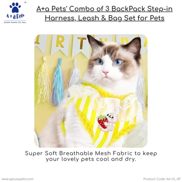 A+a Pets' Combo of 3-in-1 Backpack, Harness & Leash Set for Dogs, Puppies & Cats - Soft Breathable Cotton Cute Checks Design (S, Stripes Blue)