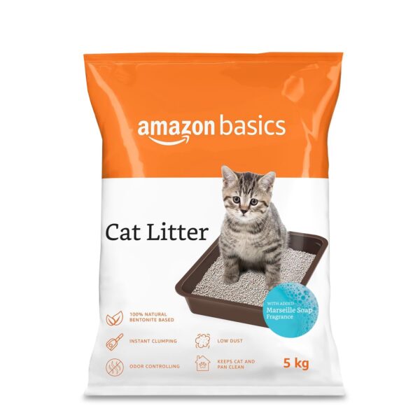 Amazon Basics Scoopable Smart White Bentonite Cat Litter | Soap Fragrance | Scented Cat Litter | 5Kg - Pack of 1