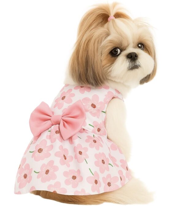 KUTKUT Floral Pattern Dog Dress with Lovely Bow Pet Apparel KUTKUT Floral Pattern Dog Dress with Lovely Bow Pet Apparel Dog Clothes for Small Breed Dogs and Cats | Puppy Summer Dress | Dogs and Cats Birthday Pet Apparel Dresses (Size:L, Bust:42cm, Length:32cm)