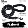 Pawpro Heavy-Duty Dog Leash for Large Breeds | 4ft Nylon Rope Leash with Reflective Threads, Padded Handle & 360° Metal Buckle | Strong & Comfortable for Daily Walks (Black)