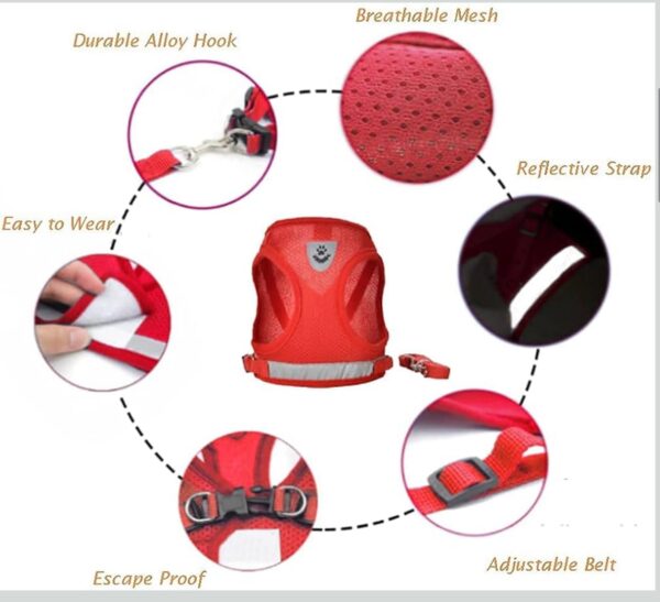 Dog Harness, Puppy Dog or Cat Harness with Nylon Leash, Reflective No Pull, Soft and Breathable Dog Vest(Red,Small)