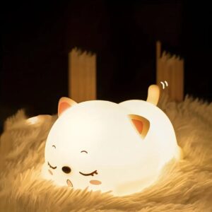 Rechargeable Silicone Cat Night Light for Kids | Kawaii Cat Lamp Tap and Touch Color-Changing LED Lamp |Adorable Room Decor & Gift for Toddlers, Teens (Cat Light Lamp, Regular), White
