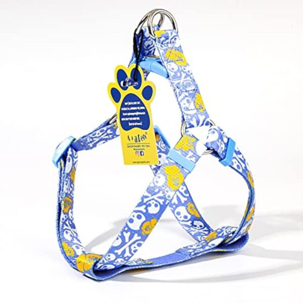 A+a Pets' Step in Harness for Dogs Cats Puppies in Soft Nylon Waterproof Material (Pirate Design, Medium, Sky Blue)