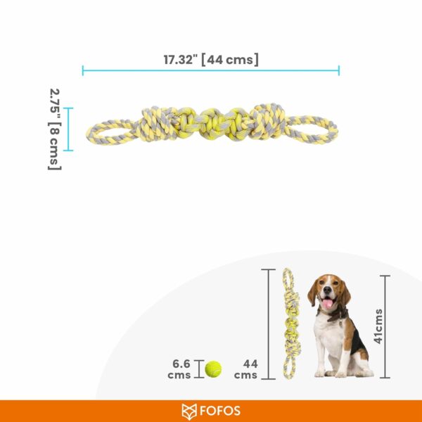BarkButler x FOFOS Flossy Rope Toys for Dogs - Dog Chew Toy, Dog Toys for Large Dogs (10-30kgs) - Yellow & Grey