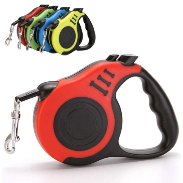 VOCO Retractable Dog Leash | 5 Meter | Heavy Duty Leash for Pets | Strong Nylon Tape Lead with Quick Lock 360° Tangle Free Design | Anti Slip Handle | Suitable for Dogs Cats up to 15 Kg - Red