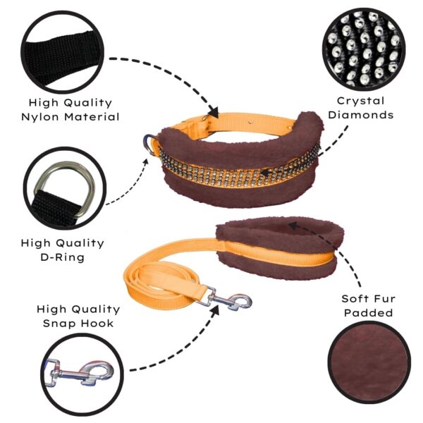Dog Fur Harness, Collar & Leash Combo Set, Adjustable Size | for 36-45 Kilogram Dogs (XL, Orange-Brown)