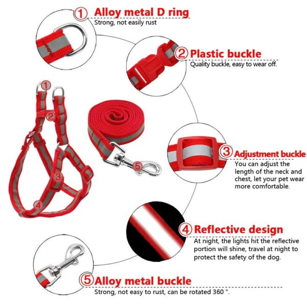 15mm Nylon Reflective Dog Harness & Leash Set | Daily Walking Durable for Small and Medium Dogs & Puppy Harness and Leash (Red)