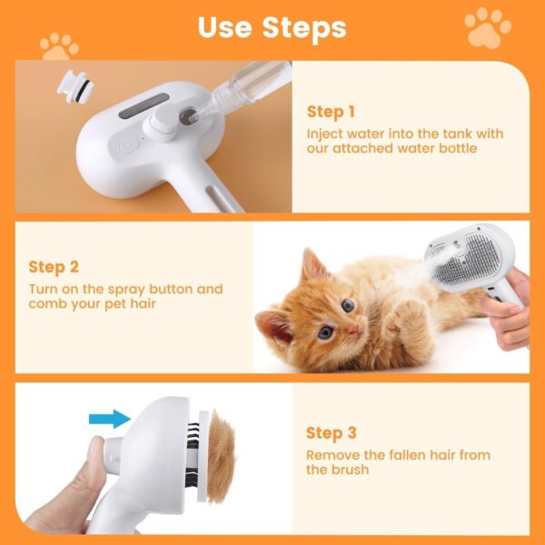 61LLl0eNLIL._SL1500_.jpg Pet Steam Brush for Dogs & Cats | Self-Cleaning Grooming Comb with Water Spray, Anti-Static, Massage Bristles | Portable Pet Hair Remover for Long & Short Fur (Multicolor)