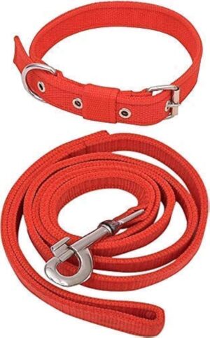 SENAPATI Dog Neck Collar Belt And Leash Set(Red Color, Waterproof, SENAPATI Dog Neck Collar Belt And Leash Set(Red Color, Waterproof, Medium, Leash Size 1.5M-2M)(Medium),L-10 Cm