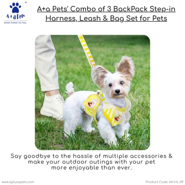 A+a Pets' Combo of 3-in-1 Backpack, Harness & Leash Set for Dogs, Puppies & Cats - Soft Breathable Cotton Cute Checks Design (S, Stripes Blue)