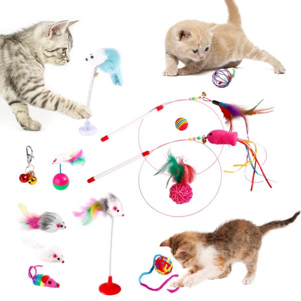 Pack of 13 Cat Toys, Plush Spring Mouse Colored Ball Pack of 13 Cat Toys, Plush Spring Mouse Colored Ball Toys for Kittens (Random Color)