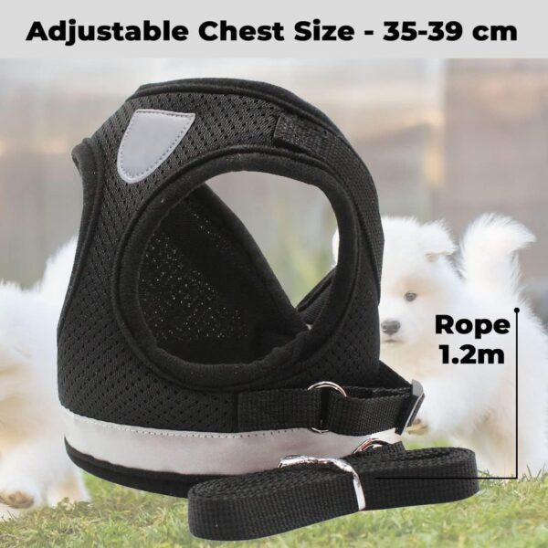 Heart Home Reflective Dog Harness With Adjustable Leash|Breathable Polyester Mesh Fabric |Medium Size|HT-844|Comfortable No-Pull Grip|Quick Release Buckles|Easy On - Easy Off Harness|Black
