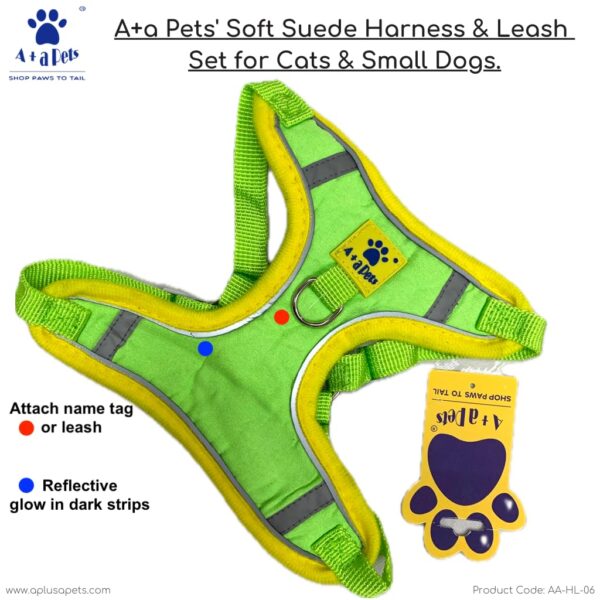 61MJ28vJ20L._SL1024_.jpg A+a Pets' Suede Harness & Leash Set for Cats, Small Dogs | Escape Proof | Night Safety Reflective Strips | 2 Leash Points (XL, Military Green)
