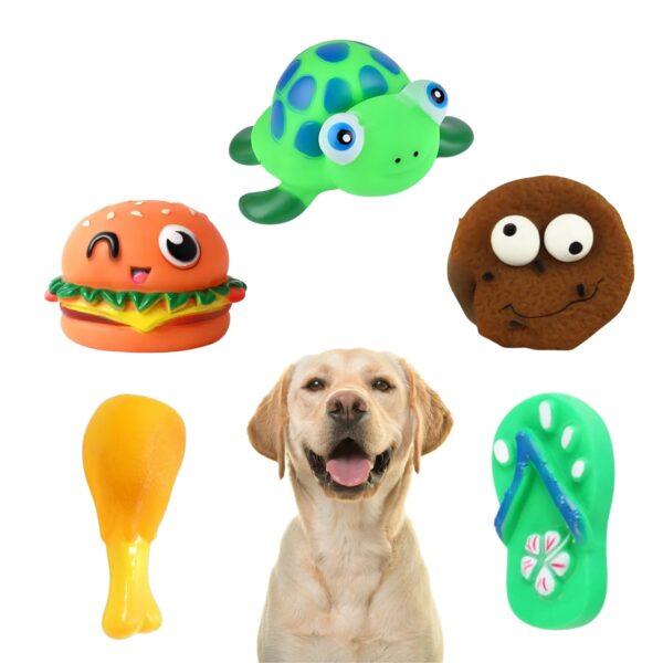 Sage Square Premium Squeaky Toy Set of 5 for Dogs Sage Square Premium Squeaky Toy Set of 5 for Dogs - Durable, Chewable, Rubber Toys, Multiple Fun Shapes & Colors for Interactive Play, Teething Relief, Keeps Entertained, Happy (Combo No. 7)