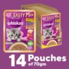 61NbVflKxHL._SL1100_.jpg Whiskas Tasty Mix Kitten (2-12 Months) Wet Cat Food, Chicken, Tuna with Sweet Potato in Gravy, 70 g x 14, 100% Complete & Balanced Nutrition for Kittens