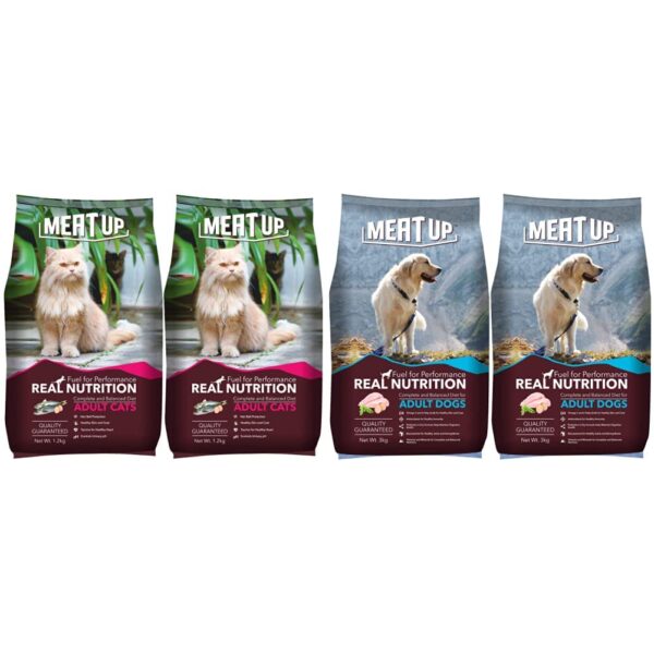 Meat Up Adult Cat Food, Ocean Fish - 1.2 kg Meat Up Adult Cat Food, Ocean Fish - 1.2 kg Pack (Buy 1 GET 1 Free) & Meat Up Adult Dog Food, 3 kg (Buy 1 Get 1 Free)