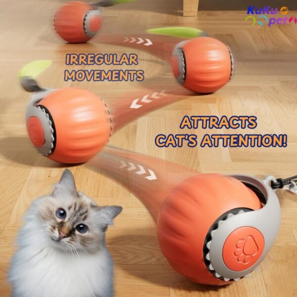 Interactive Cat Toy Ball with Tail | USB-C Rechargeable, No Batteries Required | 360° Rotating Ball for Playing & Excercising | Encourages Cat's Hunting Instincts