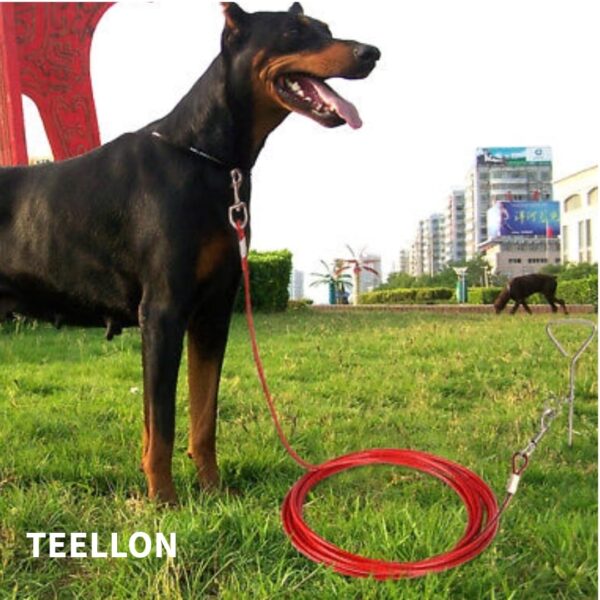 61PUePo3BIL._SL1080_.jpg 15-Feet (5mm) Heavy-Duty Tie-Out Cable/Leash for Dogs, Long Leash with snap Hooks 7mm for Outside, Yard Medium to Large Dogs Up to 40 KG, Chew Proof, Anti-Rust Durable Leads for Camping (Red)