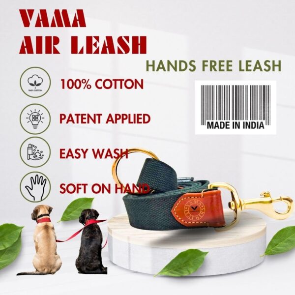 61Plz7qCLL._SL1080_.jpg Vama AIR Leash Sustainable & EcoFriendly 100% Natural Cotton Solid Brass Hook Super Durable Anti Slip Leash for Small Dogs 5 Feet Long X 0.75 Inch Wide Hand Made British Racing Green