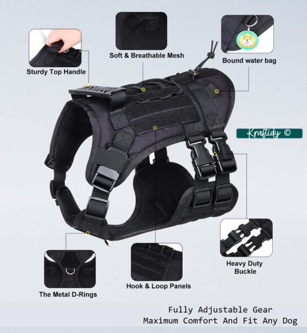 Dog Harness with Leash Small Medium & Large All Breeds for Dogs Harness Reflective Adjustable Belt Vest Harness (Tactical Harness with Leash) (Black) (Large Dogs)